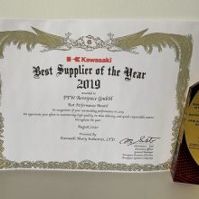 PFW recognized by Kawasaki Heavy Industries, Ltd. as Best Supplier of the Year 2019